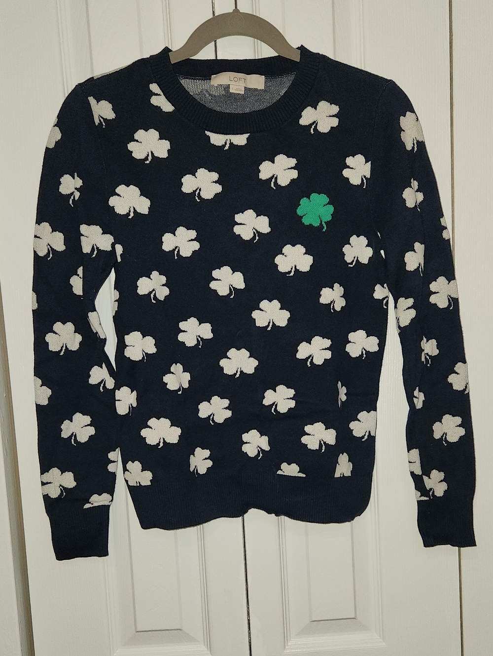 LOFT Navy Sweater with Clover Print - Small